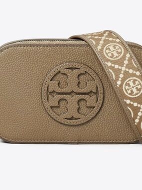 Tory Burch Mini Miller Leather Crossbody with Logo Jacquard Strap